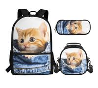 Aplkyhs Cute Cat Bookbag for Girls 7-8 Backpack with Lunch Box and Pencil Case 3 PCS School Backpack for Elementary School Kids Rucksack with Laptop Compartment
