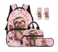 Aplkyhs Cute Sloth School Backpack for Girls with Lunch Box 5 Piece Primary School Bookbag Set Thermal Lunch Bag Cute Pencil Case 3rd Grade Elementary Schoolbag with Lunch Tote Bookmarks