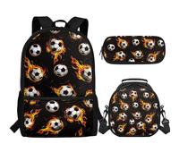 Aplkyhs Football Backpack with Lunch Box for Boys 7-8 9-10 Elementary/Middle School Bag and Lunch Bag Pencil Box Children Bookbag Set with Lunchbox, 3 in 1