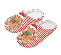 Aplkyhs Red Gingerbread Man House Shoes Cotton Materials Comfortable Womens Slip on Fuzzy House Slippers Size 10-11 Warm Flannel Slippers for Women Indoor