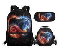 Aplkyhs Wolf Backpack for School Boys 6-7 8-9 10-12 Elementary School Bag Set with Lunch Box Pencil Case Love Heart Bookbag Middle High Students Schoolbags Rucksack Daycare Bags