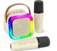 Aplsinvivi Karaoke Machines for Kids Adults, Mini Karaoke Machine with 2 Wireless Microphones, Kids Toys Birthday Gifts for Girls Ages 6, 7, 8, 9, 10, 12 +Year Old Family Home Party(Beige)