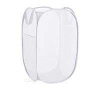 Aplter Pop Up Laundry Hamper, Reinforced Mesh Laundry Basket with Handles, Collapsible Clother Hamper with Side Pocket for Home, Dorm, Kids' Room, Travel - White Vertical Storage Basket