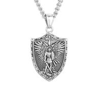 APLudoo Simple Archangel Pendant Necklace Stylish Angelic Shield Pendant Necklace Charm Stainless Steel Neck Chain Adornment Stylish Men's Chain