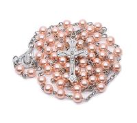 APLudoo White Pearl-Rosary Beads Catholic Necklace Holy Medal-Cross-Christian Long Chain Necklace For Women And Men Jewelry Long Chain For Men Women