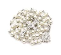 APLudoo White Pearl-Rosary Beads Catholic Necklace Holy Medal-Cross-Christian Long Chain Necklace For Women And Men Jewelry Long Chain For Men Women