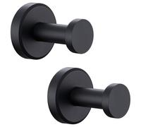 APLusee Bathroom Towel Hook 2 Pack, Stainless Steel Round Coat Robe Hanger, Contemporary Decorative Toilet Kitchen Clothes Wall Holder (Matte Black)