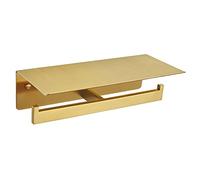 APLusee Brushed Gold Double Toilet Paper Holder with Shelf, Heavy Duty 304 Stainless Steel Tissue Holder for Bathroom with Storage, Commercial Paper Roll Dispenser Wall Mounted