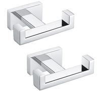 APLusee Double Robe Towel Hook Polished Chrome 2 Pack, 304 Stainless Steel Square Towel Hanger, Minimalist Coat Holder for Modern Bathroom Washroom