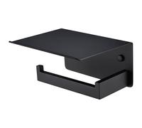 APLusee Matte Black Toilet Paper Holder with Shelf, Left Side 304 Stainless Steel Tissue Hanger, Wall Mounted