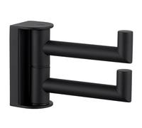 APLusee Swivel Towel Hook 2 Arms Matte Black, 304 Stainless Steel Bathroom Double Towel Holder, Folding Robe Hook Wall Mounted