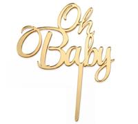 Apluselection Acrylic Gold Oh Baby Cake Topper for Baby Shower, 7.5"x6" | Shiny Mirror, Durable, Double-sided, Protective Keepsake Box