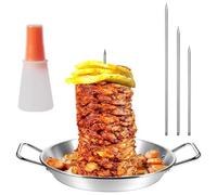 APLUSH Al Pastor Skewer Pan for Grill, Stainless Steel Vertical Skewer Pan with 3 Removable Spikes,Chicken Skewers Gyro Pan for Kebabs on Smoker, Oven, BBQ,C,13inch