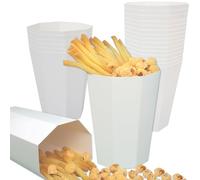 APLUSWER 46 Oz Withe Popcorn Boxes for Party Favor,24 Pack Popcorn Buckets Food Containers for Movie Night Supplies, Cookie Candy French Fries Dessert Boxes（White）