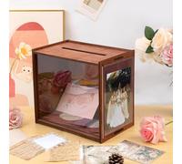 APLUSWER Wedding Wooden Card Box with Window, Envelope Card Box with 2 pcs Photo Frames for 5 * 7 Photos, Decor Box for Wedding Decor Party Graduation Honeymoon Funds Birthday Baby Shower - C(clear)