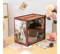 APLUSWER Wedding Wooden Card Box with Window, Envelope Card Box with 2 pcs Photo Frames for 5 * 7 Photos, Decor Box for Wedding Decor Party Graduation Honeymoon Funds Birthday Baby Shower-B(flower)