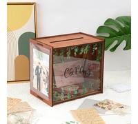 APLUSWER Wooden Wedding Card Box with 2 pcs Photo Frames for 5 * 7 Photos, Wedding Envelope Card Box with Window for Graduation Honeymoon Funds Birthday Baby Shower Money Decorations-A(branch)