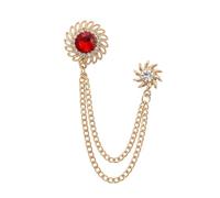 APLVFFZH Angel Wing Brooch Geometric Lapel Pin Alloy with Ornamental Rhinestone and Tassel Chain Suitable for Suits Dresses Special Occasions, Gold with Red Rhinestones