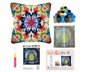 APLVFFZH DIY Geometric Latch Hook Pillow Kit, Pre-Cut Canvas, Hook, Removable Washable, Home Decor, Pp, Printed, BZ2902, Nordic Geometric Style, Multicolor