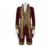 APLVFFZH Prince Costume Outfit Medieval Jacket Shorts Embroidered Regal Decorative Trim Polyester Material Suitable for Halloween Cosplay Stage Parties, Dark Red, XL