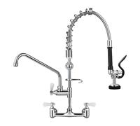 APLWY 25" Height Commercial Faucet with Sprayer, Commercial Sink Faucet 8" Adjustable Center 12" Swing Spout, Commercial Wall Mount Faucet with Pre-Rinse Sprayer for Restaurant Industrial (25In)