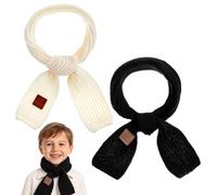 APLZGMG 2Pcs Warm Kids Winter Knit Scarves, Soft Knitted Neck Warmer Toddler Scarf, Child Warm Scarves Wrap for Boys Girls, Kid Christmas New Year Gifts (Black, Beige)