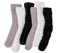 APLZGMG 3Pairs Soft Women's Fluffy Slipper Socks, Mid-Calf Coral Fleece Warm Plush Home Sleeping Sock, Fluffy Bed Socks for Women Men in Winter Cold Weather Sleeping Warm (Black, White, Grey)