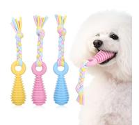 APLZGMG 3Pcs Pet Molar Clean Teeth Rubber Toy, Dog Pacifier with Rope, Dog Chew Toys for Aggressive Chewers, Rubber Puppy Pacifier Chewing Playing Training Toys for Small Dogs Cats, 3 Cute Colors