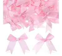 APLZGMG 50 Pcs Satin Mini Pink Bows, Self Adhesive Pink Ribbon Bow, 3.3 × 3.1in Small Bows for Crafts, Gift Wrap Bow for Gift Wrapping Wedding Party Decor Scrapbook Card Making