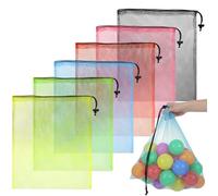 APLZGMG 6 Pcs Mesh Drawstring Bags, 16 x 14 Inch Colorful Nylon Storage Bags, Large Mesh Clothes & Travel Organizer for Beach Toys, Sports & Gym (Multicolor)