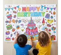APLZGMG Birthday Coloring Tablecloth, 31.5 X 43 Inch DIY Coloring Table Cloth for Kids, Happy Birthday Paper Tablecloth & Poster for School Party, Birthdays Party And Special Events Decoration
