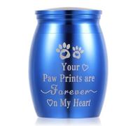 APLZGMG Mini Stainless Steel Keepsake Urn, Small Urns for Human/Pet Ashes, Sapphire Blue Ashes Keepsake, Mini Urn with Pet Paw Prints and Paw Prints Are Forever On My Heart Letters