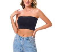 APLZGMG Non-Padded Strapless Bra, Wireless Invisible Bandeau Bra, Black Tube Top for Going Out Parties, Beach Travel, Black Bandeau Top Vests for Women