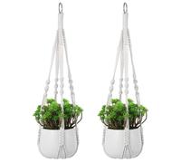 APLZGMG White Macrame Plant Hanger Set, 2 Pack Boho Hanging Plant Holder, Plants Hanger for Indoor Outdoor Home Decoration, 21 Inchs Braided Cotton Hanging Planters for Indoor Plants, No Tassels