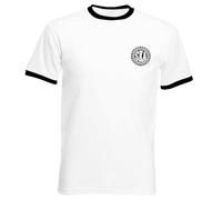 Apm Apparel Ska Music Two Tone Embroidered Men's Ringer T Shirt - Shirt Northern Soul Mod Casual Embroidery (UK, Alpha, XXL, Regular, Regular, White/Black)