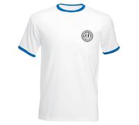 Apm Apparel Ska Music Two Tone Embroidered Men's Ringer T Shirt - Shirt Northern Soul Mod Casual Embroidery (UK, Alpha, L, Regular, Regular, White/Royal)