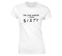Apm Apparel The One Where I Turn 60 Ladies T Shirt - 60th Birthday Funny Women's T Shirt Celebrations Gift Happy Birthday (UK, Alpha, L, Regular, Regular, White)