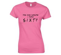 Apm Apparel The One Where I Turn 60 Ladies T Shirt - 60th Birthday Funny Women's T Shirt Celebrations Gift Happy Birthday (UK, Alpha, L, Regular, Regular, Pink)