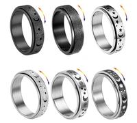 APMGONT Anxiety Rings for Women, 6 pcs Spinner Stainless Steel Ring Set Star and Moon Spinner Rings Men Stainless Steel Spinner Ring Womens Mens RingSet Birthday Party Gifts (N-1/2)