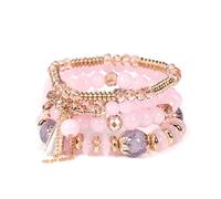 APMGONT Boho Beaded Bracelets for Women, Women's Multilayer Beaded Bracelets, Elastic Tassel Bracelet for women, Stackable Crystal Bracelets, Love Statement Bangles for Girls (Pink)