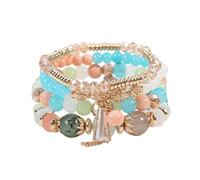 APMGONT Boho Multilayer Beaded Bracelets for Women, Elastic Tassel Crystal Bracelet, Stackable Love Statement Bangles for Girls (Light Colour)