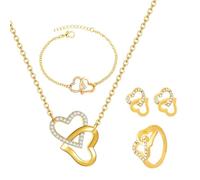 APMGONT Heart Jewelry Set - Stud Earrings, Pendant Necklace, Bracelet and Ring - Adjustable Infinity Eternity Love Choker Gifts for Women Girls