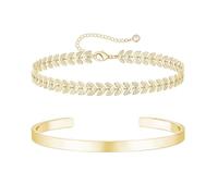 APMGONT Mens Bracelets Chain Bracelet, 2 Pcs Stainless Steel Adjustable Link Chain Bracelet for Men, Silver Gold Plated Cuff Open Bangle, Birthday Christmas Gifts For Women Men (Gold D)