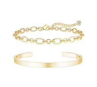 APMGONT Mens Bracelets Chain Bracelet, 2 Pcs Stainless Steel Adjustable Link Chain Bracelet for Men, Silver Gold Plated Cuff Open Bangle, Birthday Christmas Gifts For Women Men (Gold E)