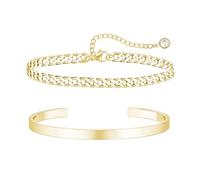 APMGONT Mens Bracelets Chain Bracelet, 2 Pcs Stainless Steel Adjustable Link Chain Bracelet for Men, Silver Gold Plated Cuff Open Bangle, Birthday Christmas Gifts For Women Men (Gold F)