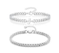 APMGONT Mens Bracelets Cuban Link Chain, 6MM Stainless Steel Hip Hop Bracelet, 2 PCS Men's Strong Antique Cuban Silver Bracelet with Initial Letter, Gifts for Him Dad Boyfriends (Silver J)