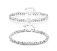 APMGONT Mens Bracelets Cuban Link Chain, 6MM Stainless Steel Hip Hop Bracelet, 2 PCS Men's Strong Antique Cuban Silver Bracelet with Initial Letter, Gifts for Him Dad Boyfriends (Silver Z)