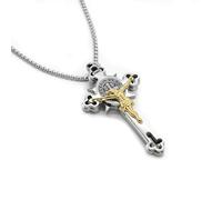 APMGONT Men's Cross Necklace Stainless Steel Cross Necklace for Men Jesus Cross Pendant Necklace with Chain 60cm Christmas Jewellery Religious Birthday Gifts for Birthday Thanksgiving Day(Gold)