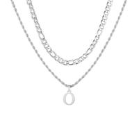 APMGONT Mens Initial Necklace, Stainless Steel Silver Figaro Chain Twist Rope Link Chain with A-Z Letter Pendant Layered Chain Necklace for Men Dad Boyfriend Birthday Father's Day Gift (Silver O)