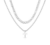 APMGONT Mens Initial Necklace, Stainless Steel Silver Figaro Chain Twist Rope Link Chain with A-Z Letter Pendant Layered Chain Necklace for Men Dad Boyfriend Birthday Father's Day Gift (Silver T)